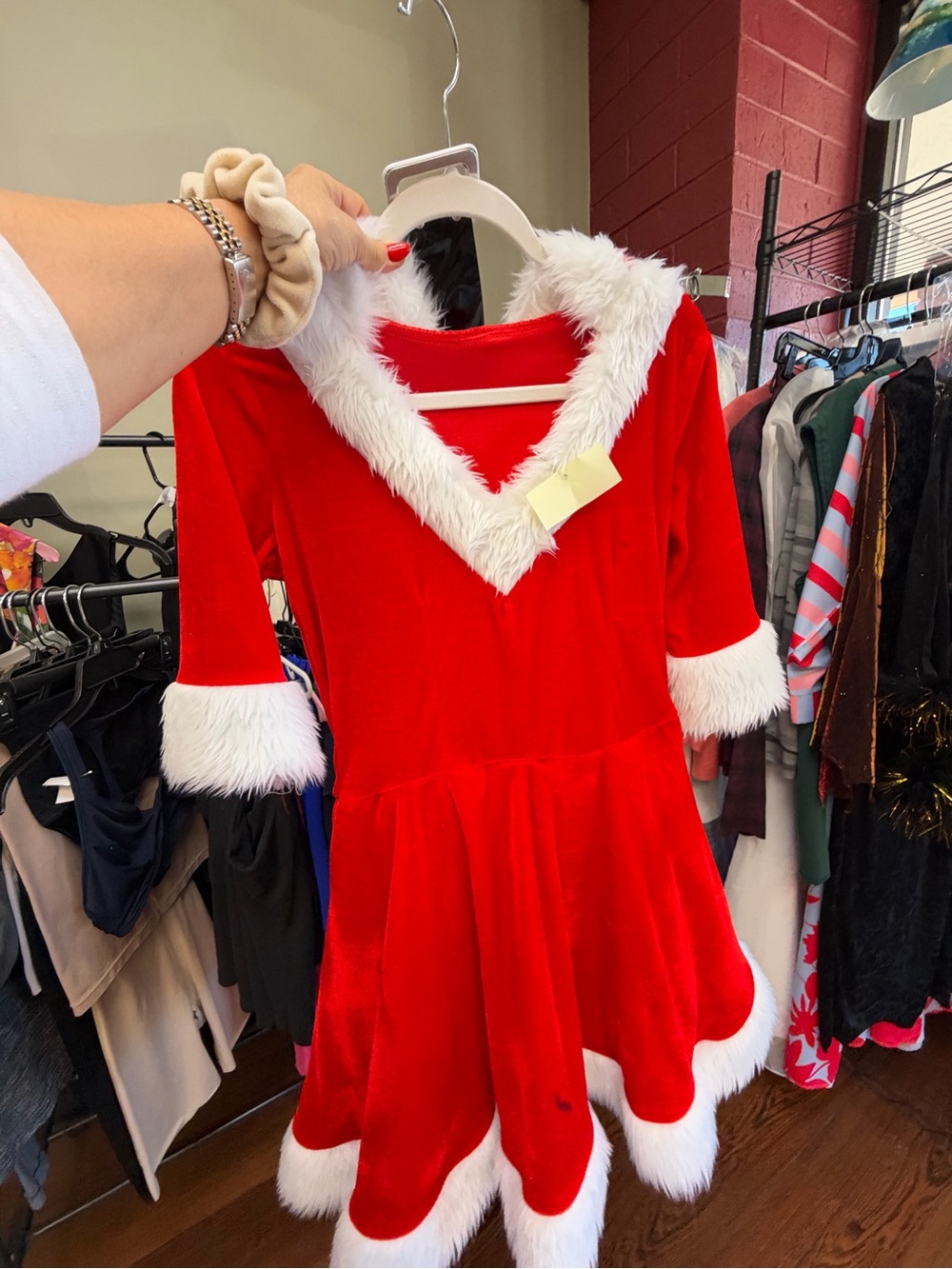 Kids Red Santa Dress Costume with White Faux Fur Trim